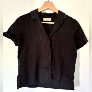 Everlane Linen Short-Sleeve Notch Shirt In Black Size 00